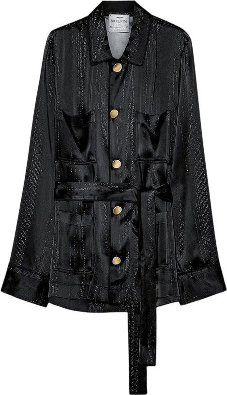 pyjama jacket in silver pinstriped satin