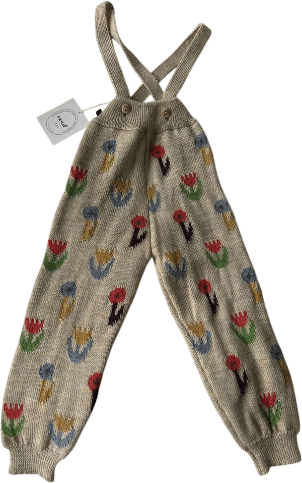 Flower Motif Suspender Pants