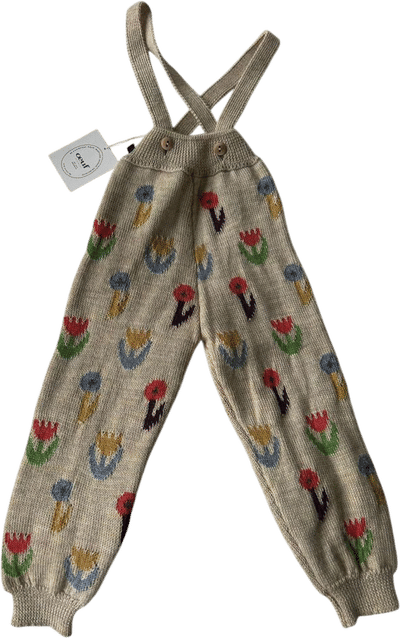 Flower Motif Suspender Pants