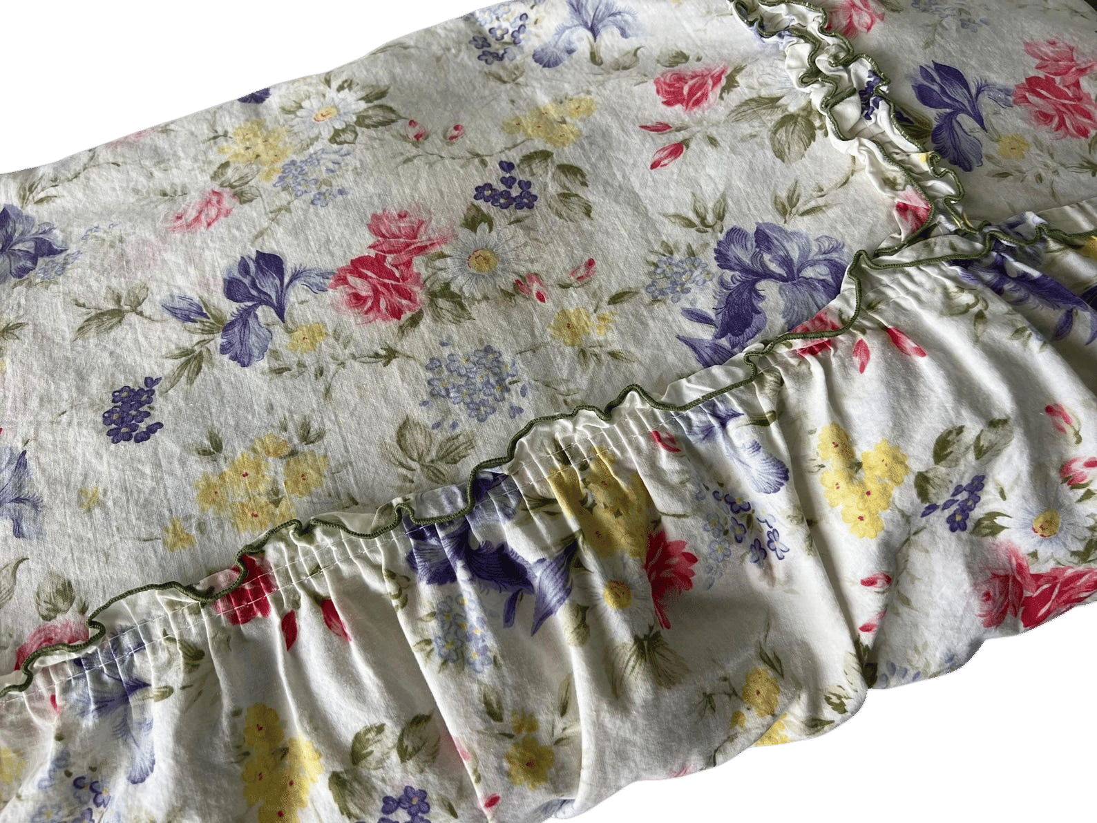 Vintage Lovely Multi Flower Ruffle Bed Cover/Top Sheet/Cover Sheet/Summer Comforter Full Bed/Vintage Full Bed Sheet Cover