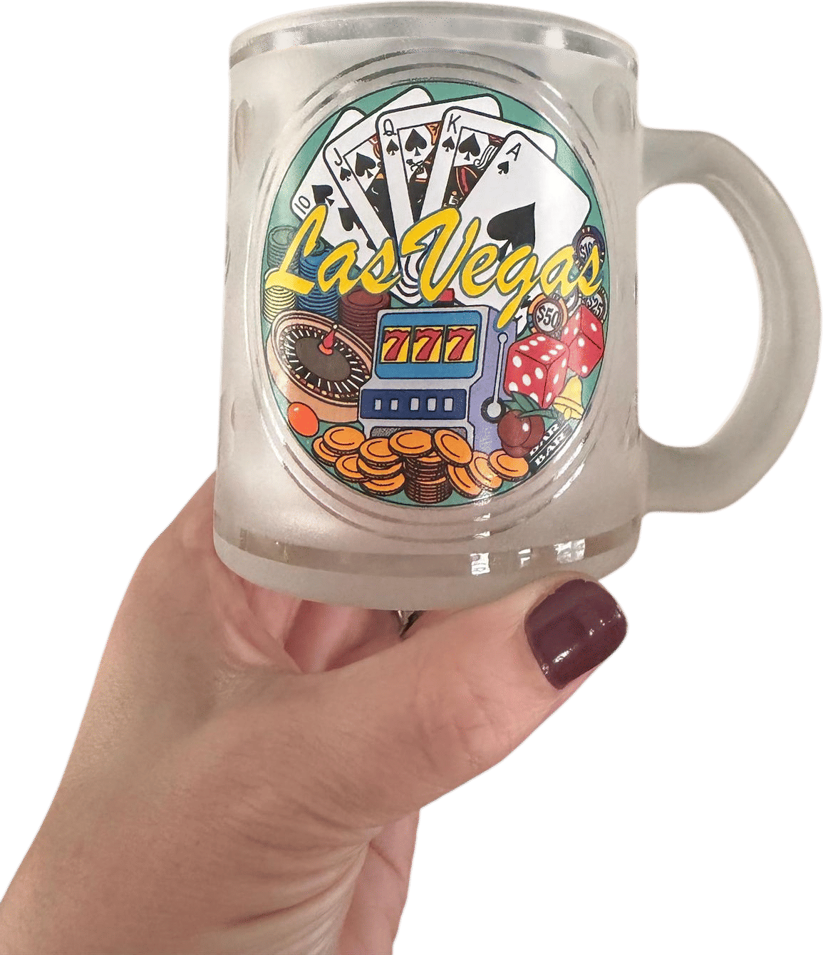 VTG 90s Las Vegas souvenir casino mug : frosted glass
