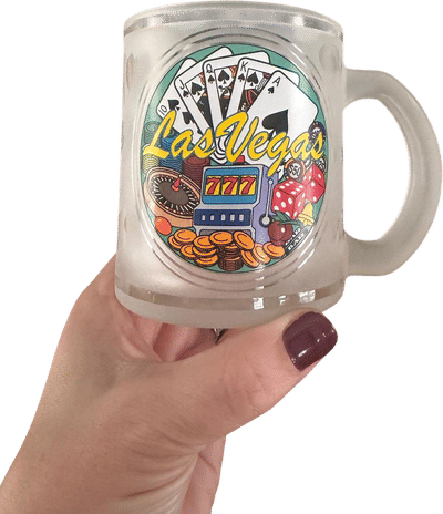 Vintage 1990s Las Vegas Souvenir Frosted Glass Casino Mug
