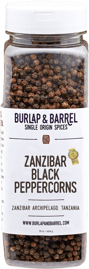 Burlap and barrel Zanzibar black peppercorns