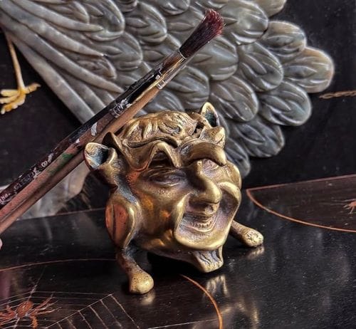 Antique Cast Brass Goblin Inkwell