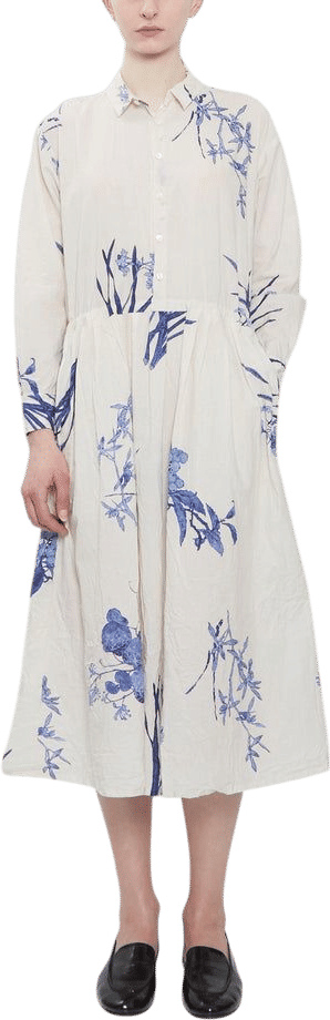 Japonism Flower Print Dress — Ivory