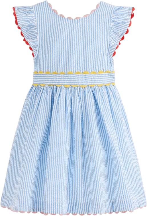 Ric Rac Trim Flutter Dress-Sapphire Blue Stripe