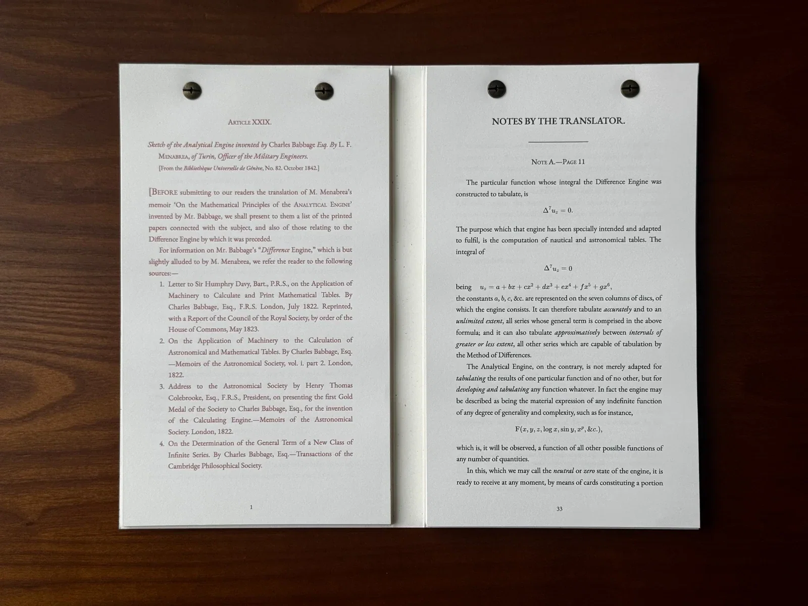 Ada Lovelace's Notes on Babbage's Analytical Engine /// Buddy Bindery