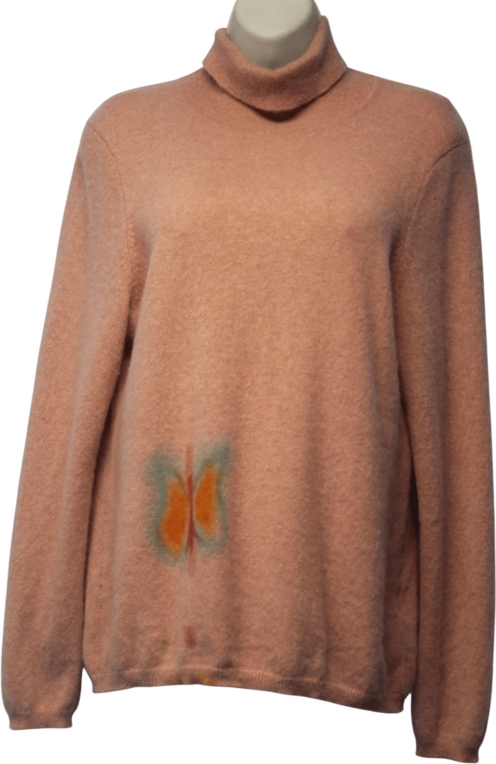 vintage 100% cashmere pink turtleneck with butterfly