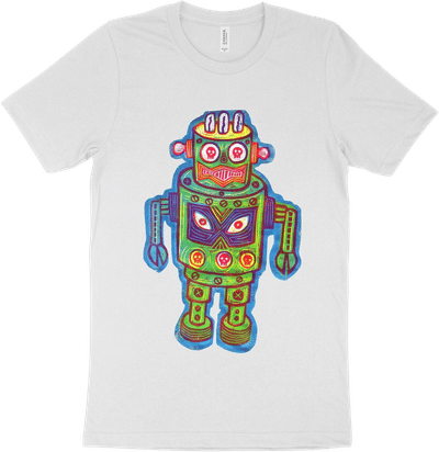 Color Robot Woodcut Multicolor Handprinted T-Shirt