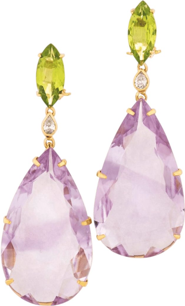 Amethyst, Peridot and Diamond Ear Pendants