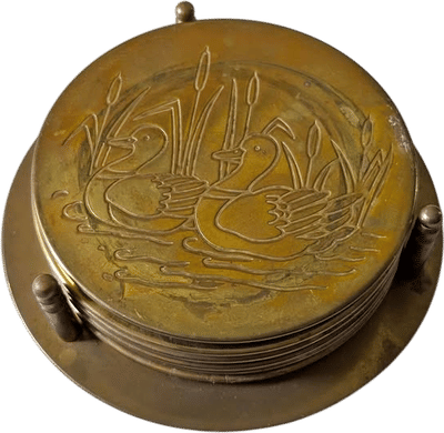 Vintage Brass Duck Coaster Set
