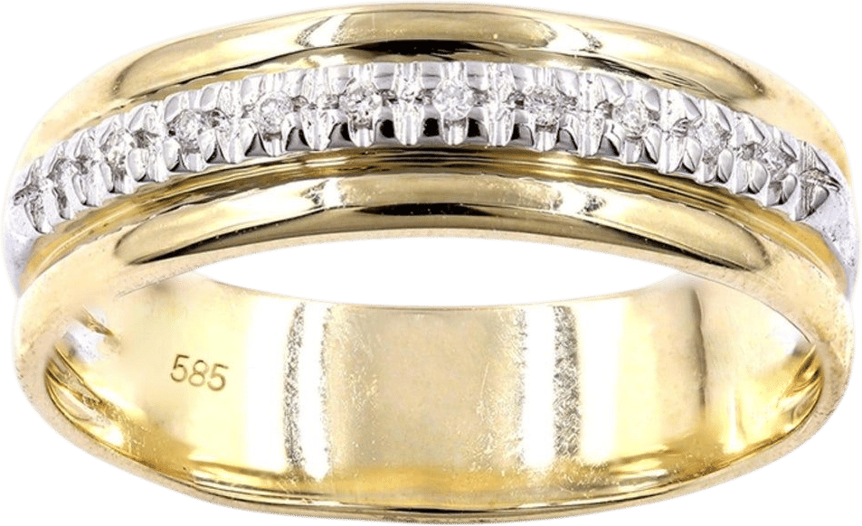 14K Yellow Gold Round Cut Diamond Grooved Accents Band Ring