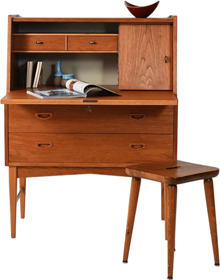 Scandinavian Teak Secretary Desk with Hidden Mirror (1960s)
