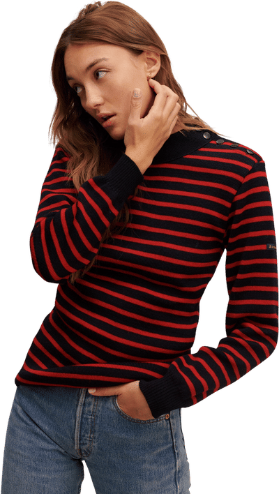 Women's Navy Blue and Red Striped Sailor Sweater