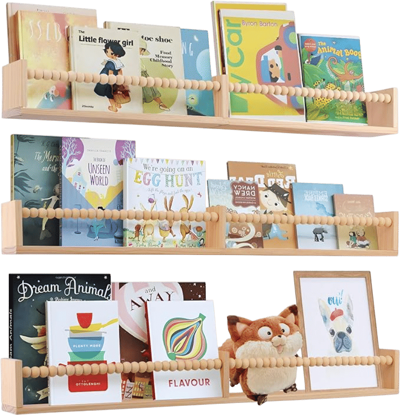 Beaded Wall-Mounted Kids Bookshelf