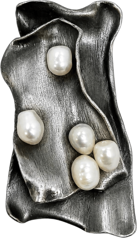 Abstract Silver Pearl Brooch