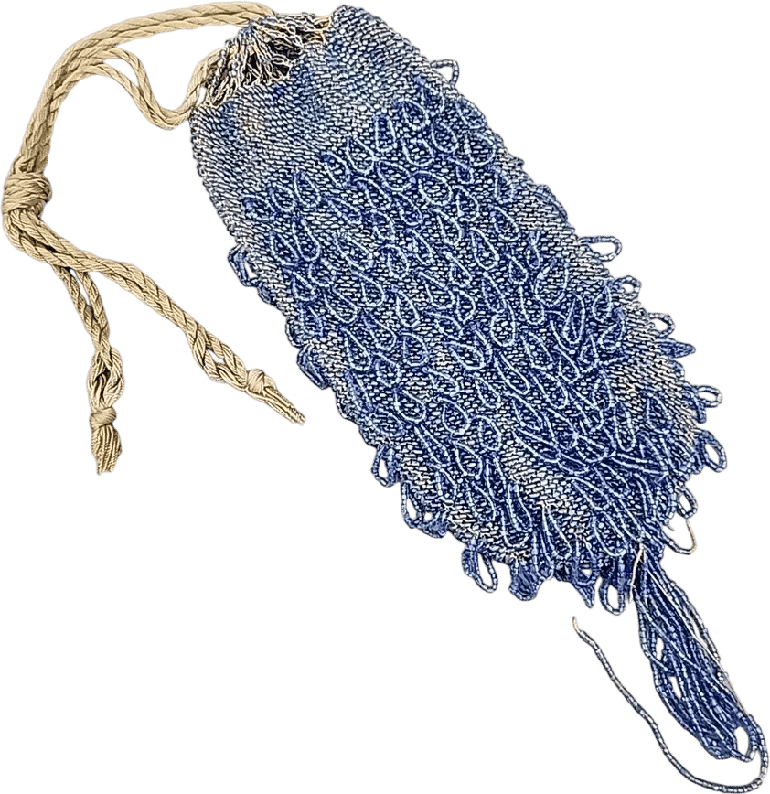 Antique Art Deco Blue Beaded Purse Reticule Pouch