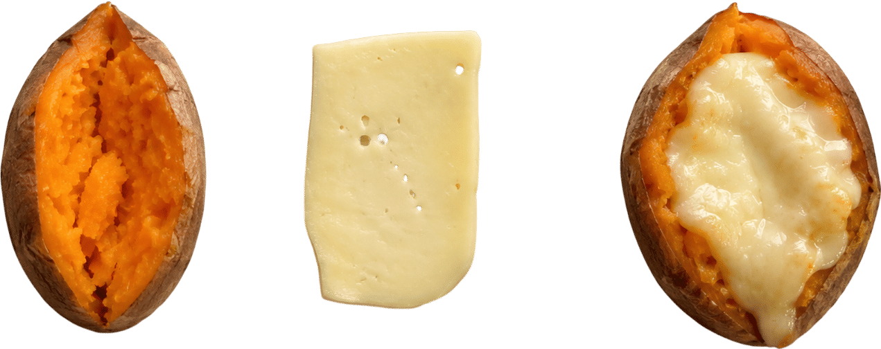 Slutty snack: baked sweet potato + havarti or Butterkäse