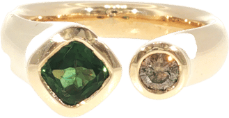 Divisio Australian Green Parti Sapphire and Champagne Diamond Split Ring in 9ct Yellow Gold