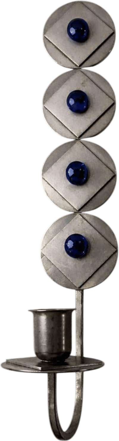 Scandinavian Brutalist Wall Candle Holder with Blue Glass Cabochons