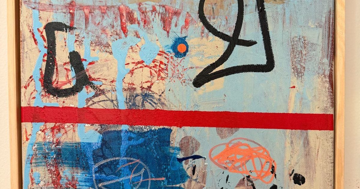 Unknown Red Line Original Mixed Media Painting