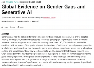 Global Evidence on Gender Gaps and Generative AI