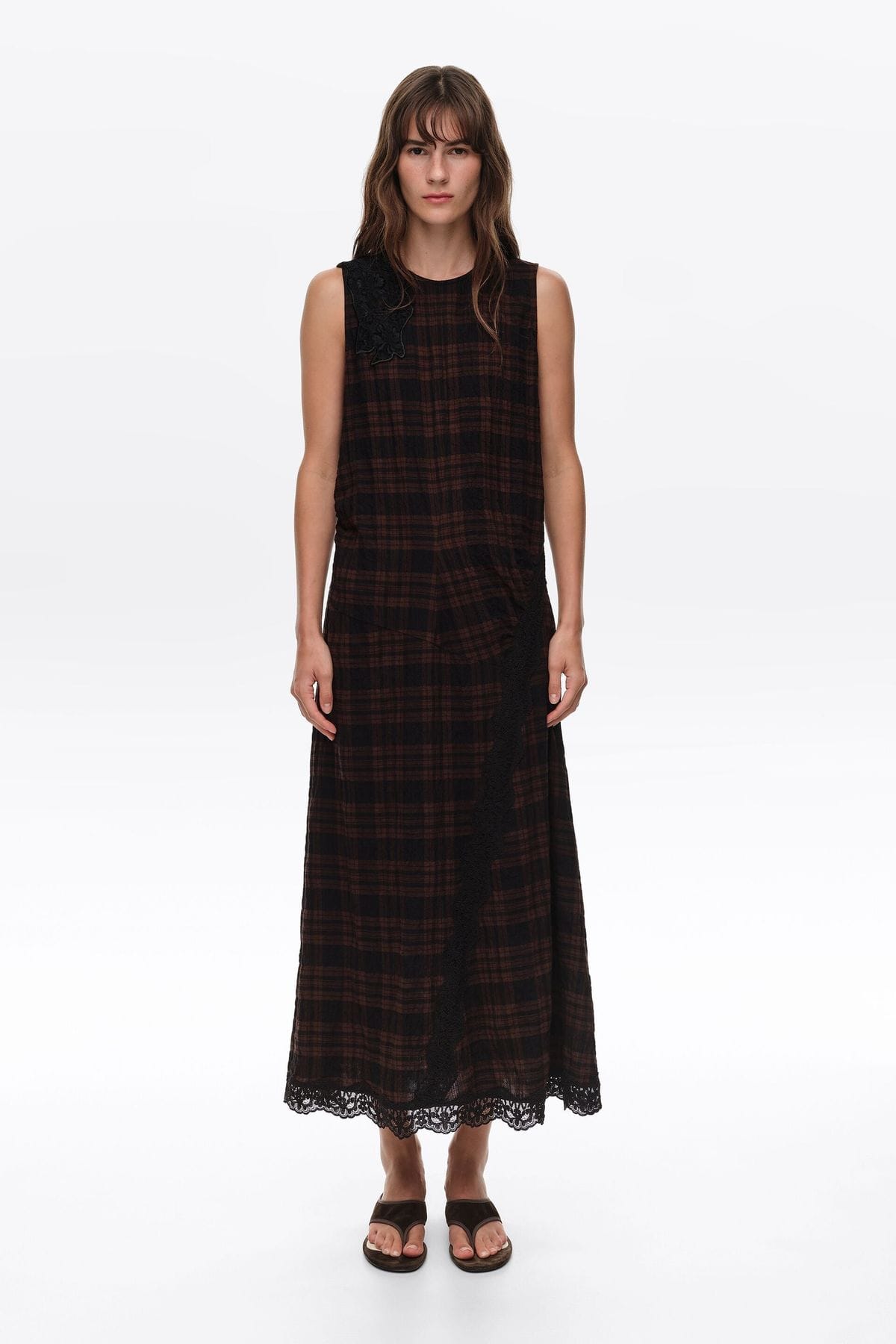 Bimba y Lola Dark Brown Checked Midi Dress