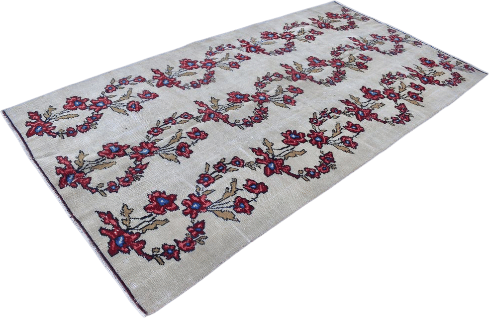 Turkish vintage rug, Large rug, Floral rug, Boho decor, Handmade wool rug, Livingroom rug, Oriental rug, Natural rug, 4.7 x 9.1 ft TVR0810
