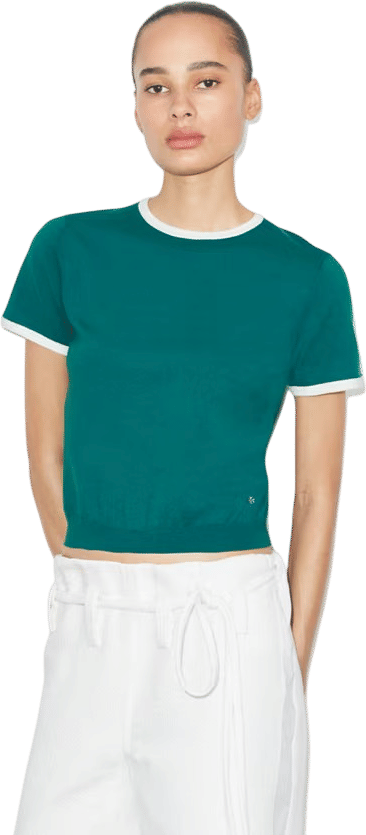 CONTRAST-TRIM SHORT-SLEEVE SWEATER