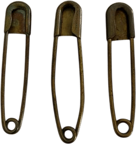 Antique Solid Brass Safety Pins (x3)