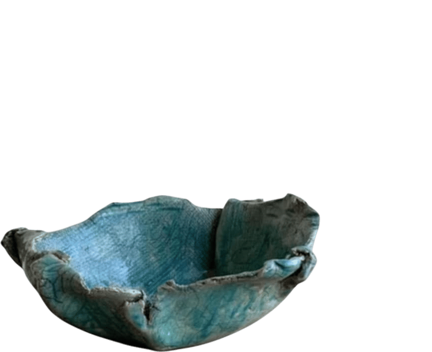 Vintage Blue Clay Bowl: Handmade Sculptural Table Art