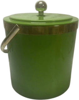 Vintage 1960s Avocado Green and Metallic Gold Ice Bucket