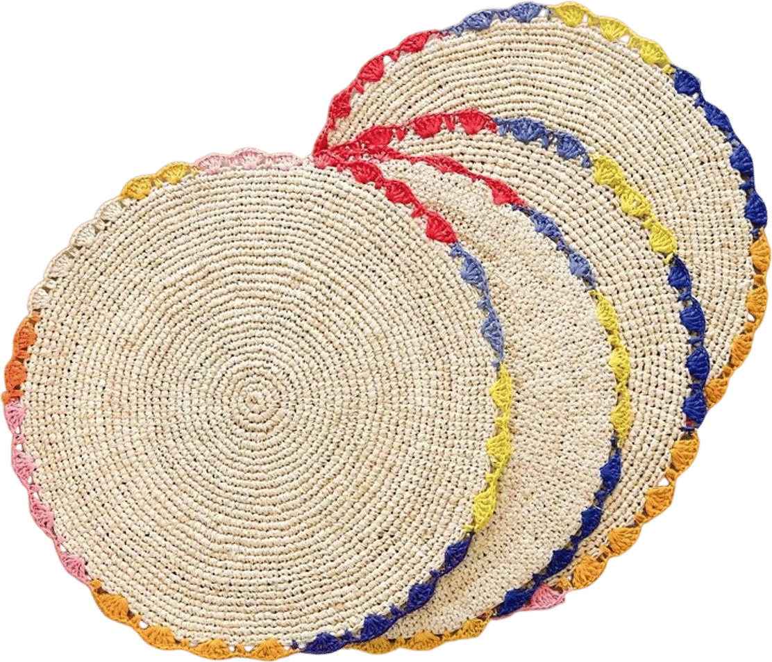Colorful Raffia Placemats Handmade Round Multicolor Straw Table Mats Boho Dining Decor Summer Picnic Bright Fun Kitchen Party Set