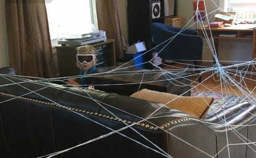 Painters tape, cardboard, yarn