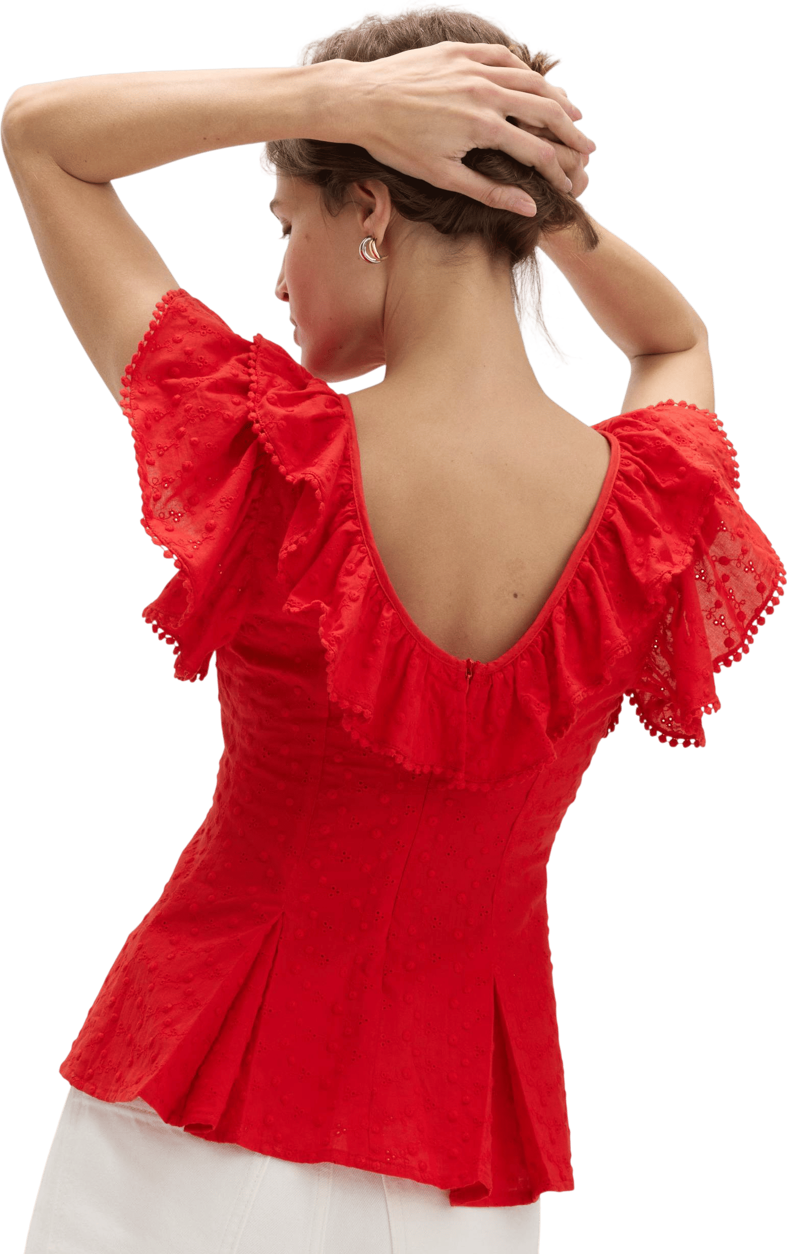Embroidered Frill Detail Top