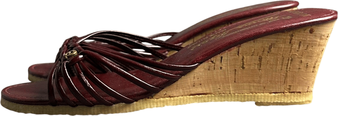 Vintage Etienne Aigner Italy 3” wedge sandals 8 narrow burgundy leather strappy