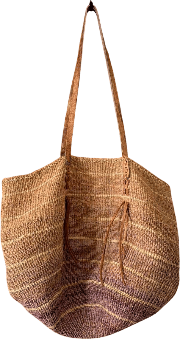Brown Purple Tan Striped Sisal Tote Bag