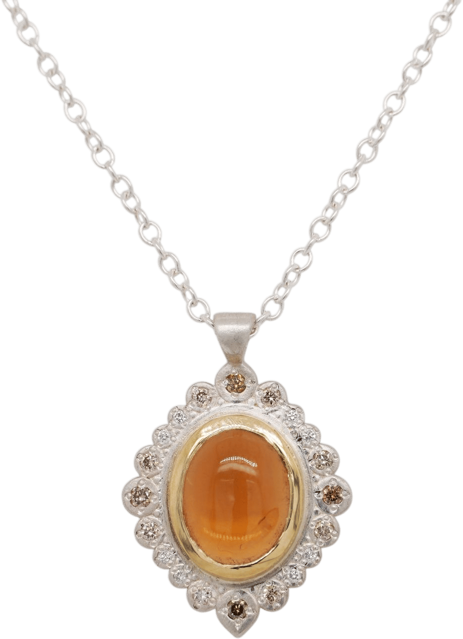 Amber Colored Tourmaline Mixed Metal Necklace