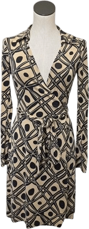 Diane Von furstenberg Vintage Wrap Long Sleeve Dress Geometric Womens Size Small