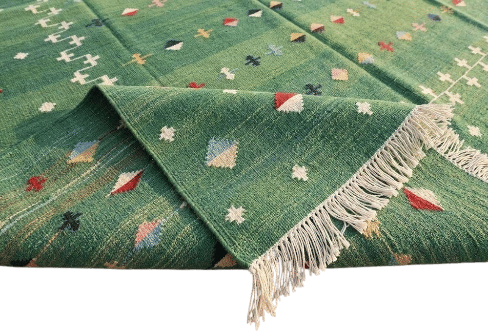 Handwoven Green Dhurrie Rug