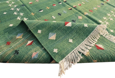 Handwoven Green Dhurrie Rug