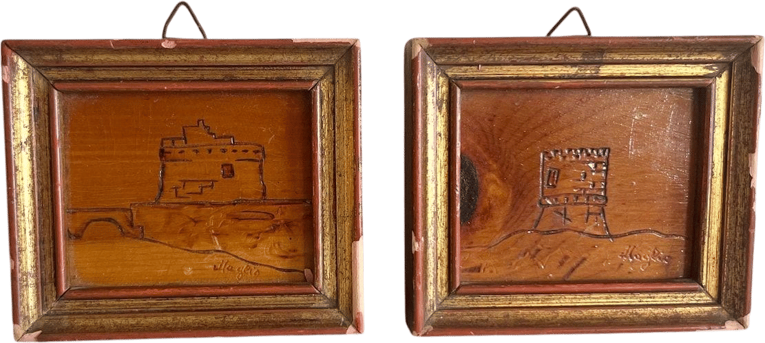 Mini Vintage Italian Castle Sketches in Florentine Frames
