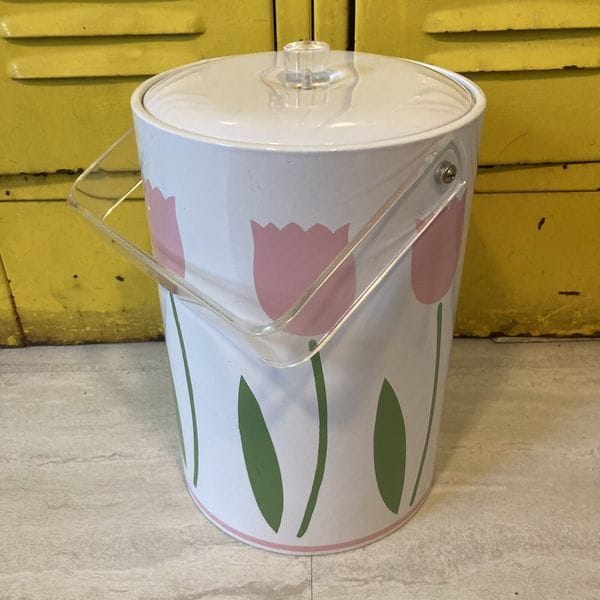 Vintage Tulip Ice Bucket Lucite Handle & Knob mrb 11" High Pink