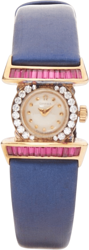 Omega Diamond, Ruby and Blue Satin Cocktail Watch