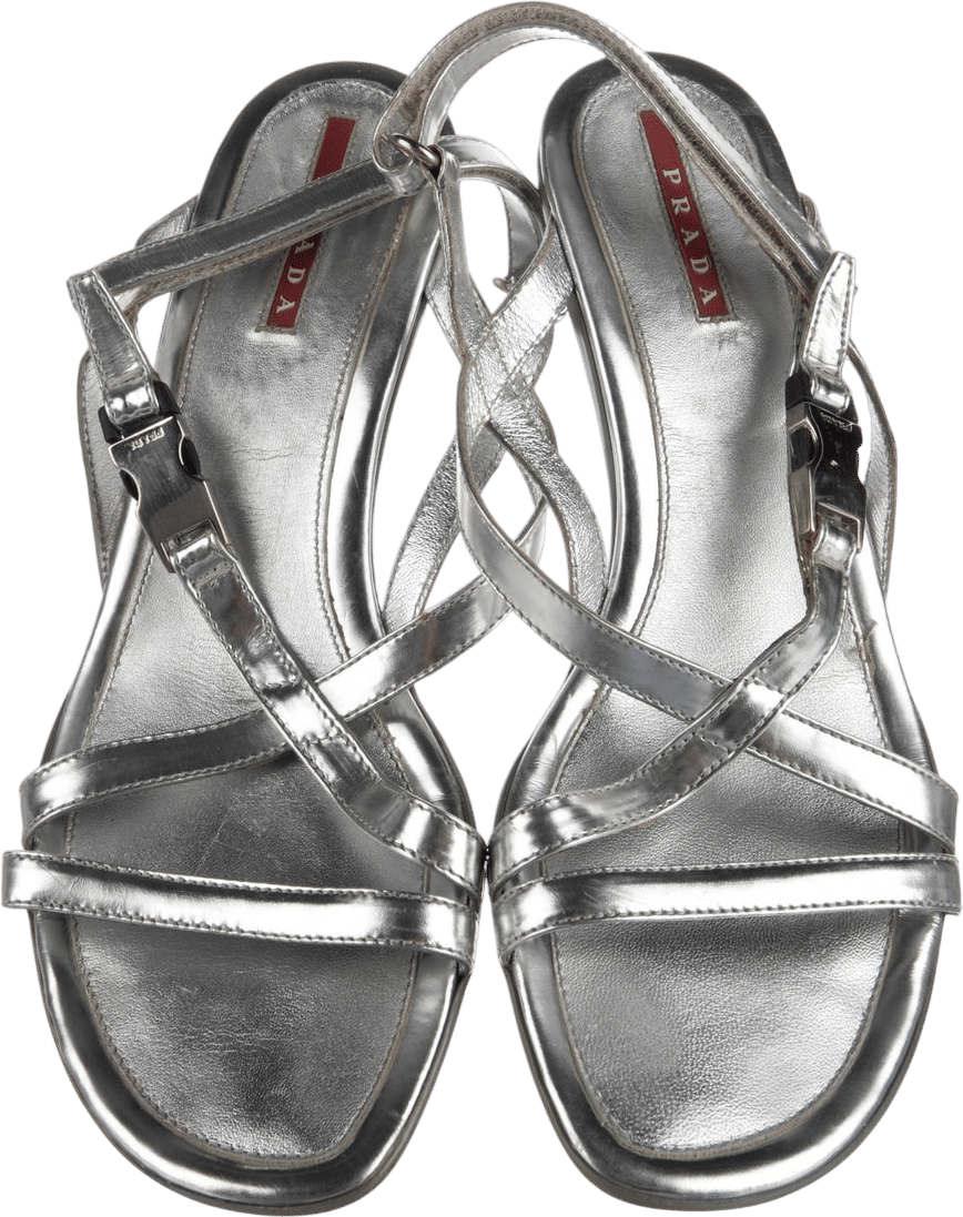 Prada Sport Silver Leather Sandals