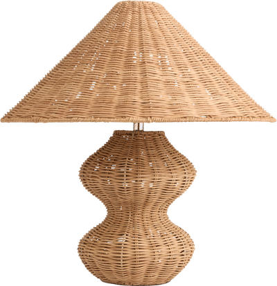 Cierra Natural Woven Rattan Wavy Geo Empire Shade Table Lamp
