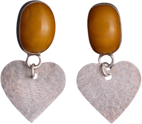 Sterling Silver Yellow Stone Earrings with Heart Pendants | Khata Space
