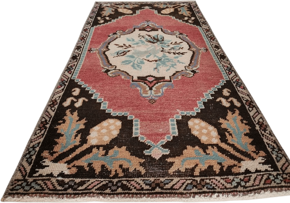 Small Turkish Rug: Hand-knotted Wool Mat, Red & Brown, 3x1 Ft - Etsy