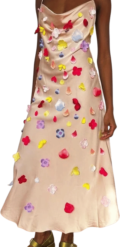 Lisa Says Gah Floral Applique Satin Dress