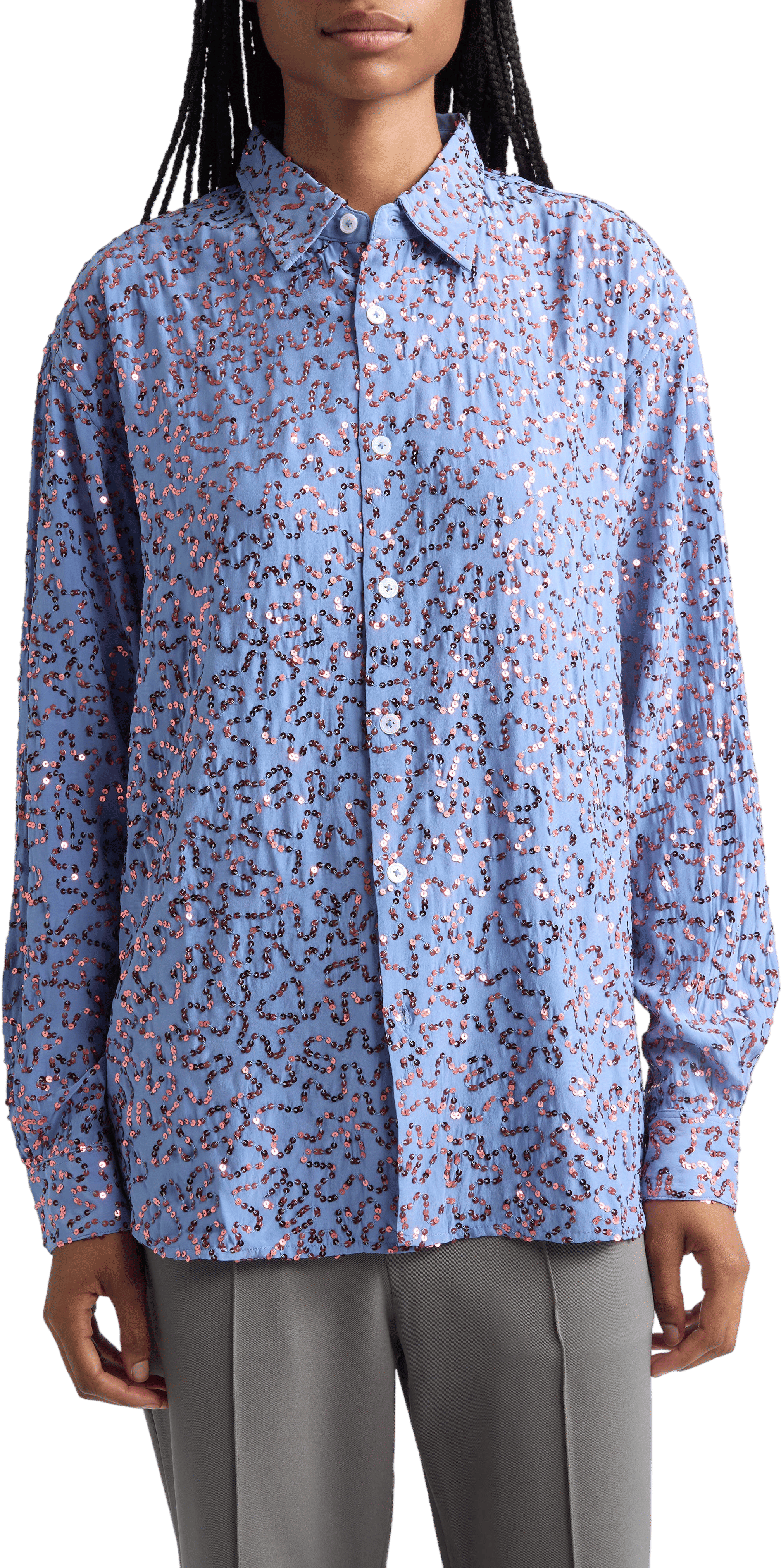 Zankov Antonia Sequin Embellished Silk Button-Up Shirt
